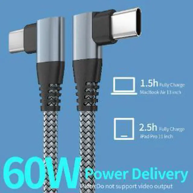 Alt view image 3 of 4 - 3M USB-C to USB-C PD Charging Cable, 60W Fast Charging Cable with 90-Degree Right Angle Connector, Nylon Braided Cord for Laptop, Phone and Tablet