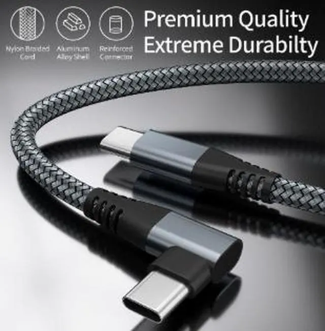 Alt view image 4 of 4 - 3M USB-C to USB-C PD Charging Cable, 60W Fast Charging Cable with 90-Degree Right Angle Connector, Nylon Braided Cord for Laptop, Phone and Tablet
