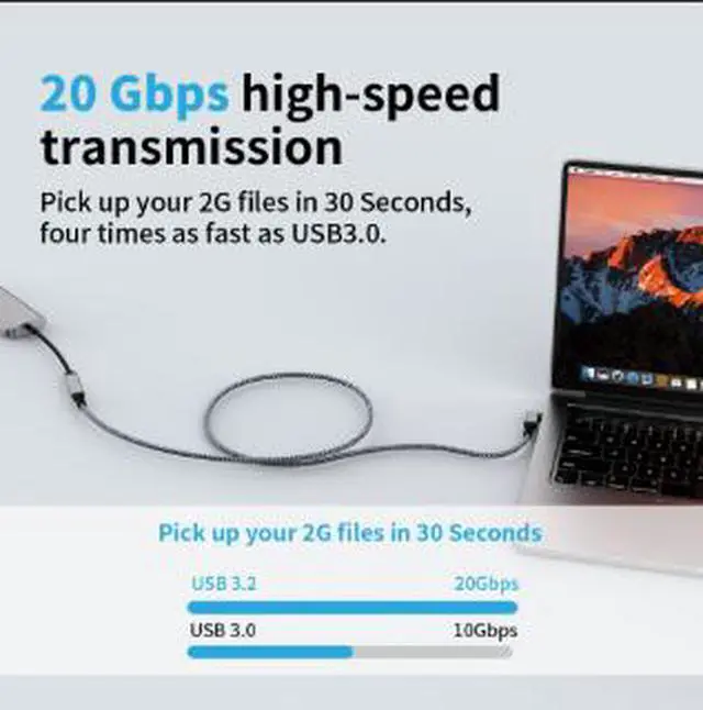 Alt view image 2 of 4 - 1M USB-C Extension Cable, USB-C Male to Female Cable, 20Gbps High Speed Data Transfer, 240W PD Fast Charging, 4K@60Hz Video Extension Cable