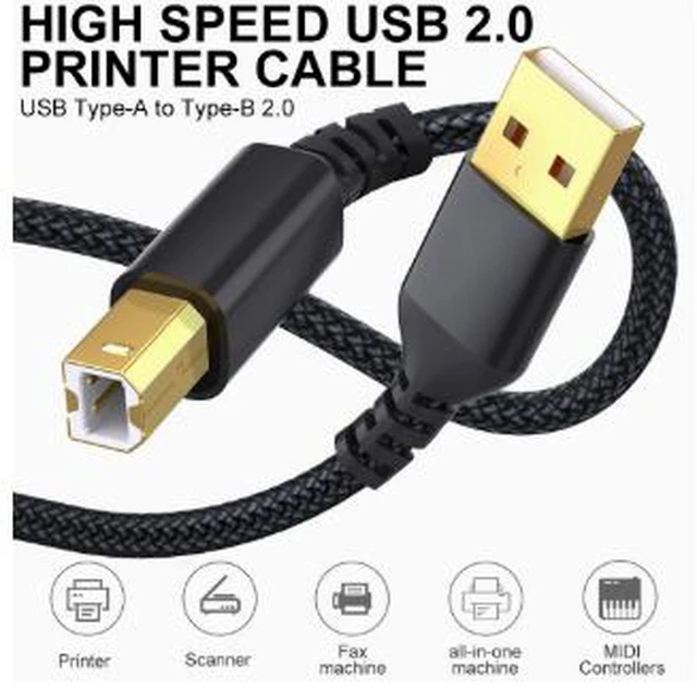 Alt view image 2 of 3 - 5M USB Printer Cable, USB-A to USB-B Cable, Nylon Braided Data Cable with Gold-Plated Connector for Printer, Scanner, Fax Machine and MIDI Controller Black