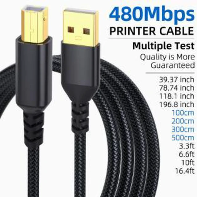 Alt view image 3 of 3 - 5M USB Printer Cable, USB-A to USB-B Cable, Nylon Braided Data Cable with Gold-Plated Connector for Printer, Scanner, Fax Machine and MIDI Controller Black