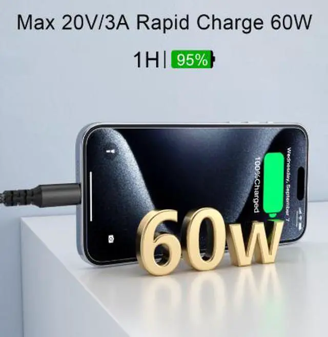 Alt view image 2 of 3 - 3M Lightning USB Charging Cable, PD Fast Charging Data Cable, Nylon Braided iPhone Charger Cord with Laser Welding Technology for iPhone and iPad Black