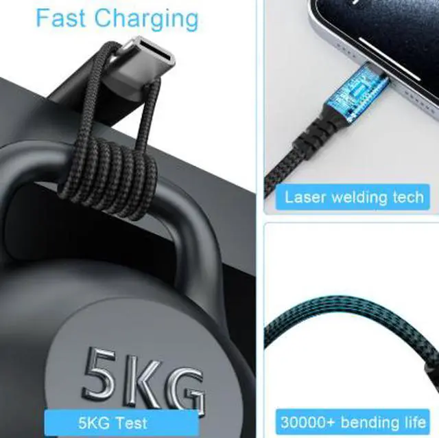 Alt view image 3 of 3 - 3M Lightning USB Charging Cable, PD Fast Charging Data Cable, Nylon Braided iPhone Charger Cord with Laser Welding Technology for iPhone and iPad Black