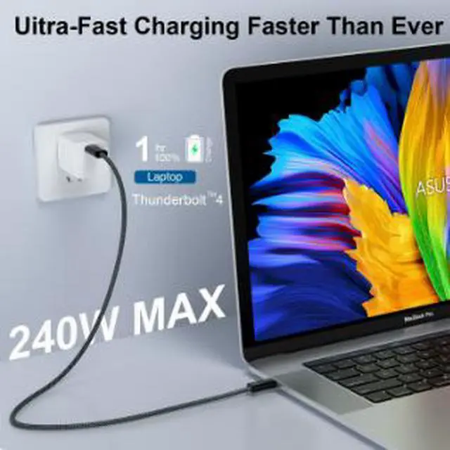 Alt view image 3 of 4 - 0.3M USB4 Type-C to Type-C Cable, 40Gbps High Speed Data Transfer, 240W PD Fast Charging Cable, 8K Video Output Braided USB-C Cable