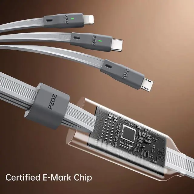 Alt view image 6 of 6 - 100W USB C & USB A Fast Charging Cable, 3 in 1 Multi Charging Cable with E-Marker Chip, USB-C/Lightning/Micro USB Cord for iPhone, iPad Pro, MacBook, Samsung Galaxy