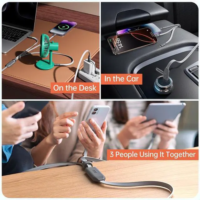 Alt view image 3 of 6 - 100W USB C & USB A Fast Charging Cable, 3 in 1 Multi Charging Cable with E-Marker Chip, USB-C/Lightning/Micro USB Cord for iPhone, iPad Pro, MacBook, Samsung Galaxy