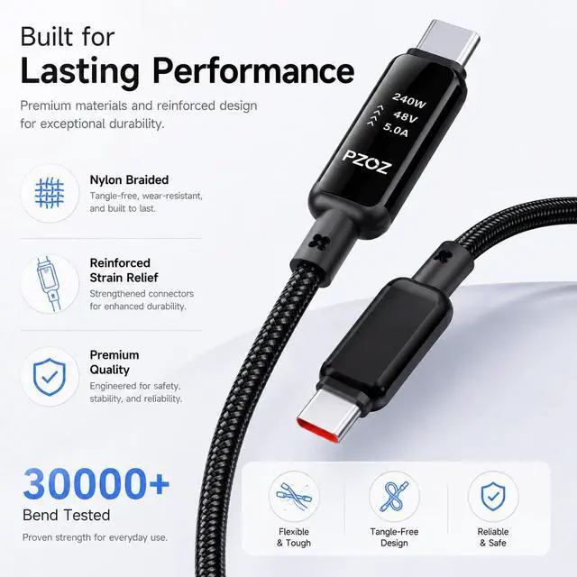 Alt view image 5 of 5 - USB C to USB C Cable 240W PD 3.1 Fast Charging Cable with LED Display, E-Marker Smart Chip, 5A Type C Charger Cord for iPhone Samsung Galaxy MacBook Pro/Air, iPad Pro, Steam Deck(4, feet)