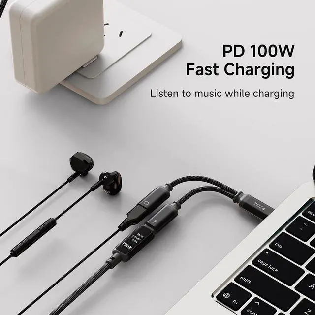Alt view image 3 of 7 - USB C Headphone Adapter, 100W Audio Charging Splitter for iPhone | 2-in-1 USB-C adapter lets you charge and use wired headphones at the same time, perfect for music, gaming and calls.