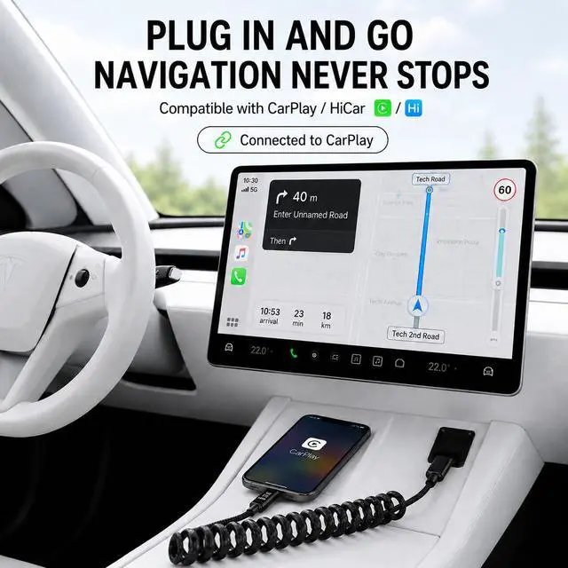 Alt view image 3 of 6 - 240W USB C Retractable Coiled Cable with LED Display, CarPlay Cable | Retractable Coiled USB C Cable with LED Display, 240W Fast Charging CarPlay Cable for Clean & Organized Car Charging