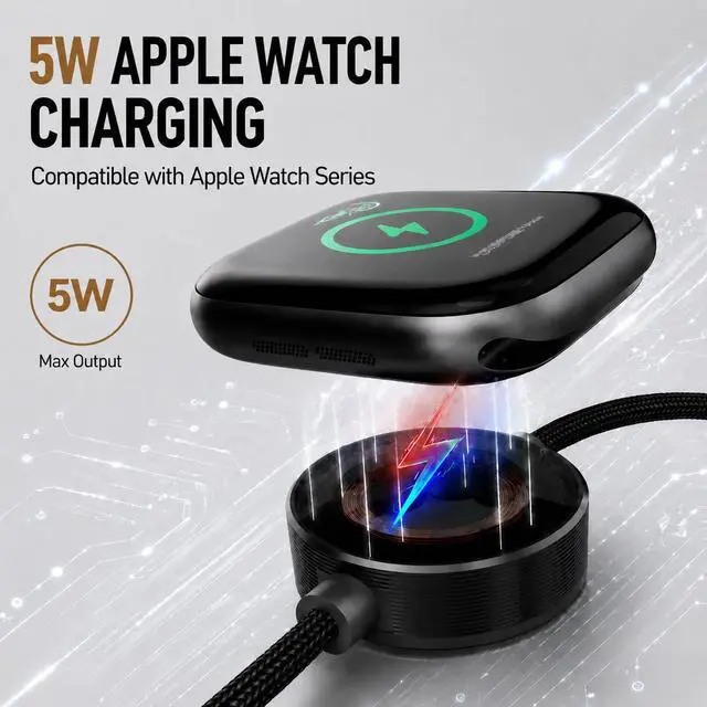 Alt view image 2 of 7 - 2-in-1 USB C Apple Watch Charger Cable, 140W Fast Charging Cord | 140W USB-C fast charging cable with Apple Watch charging and LED display, combining two charging needs in one cable.