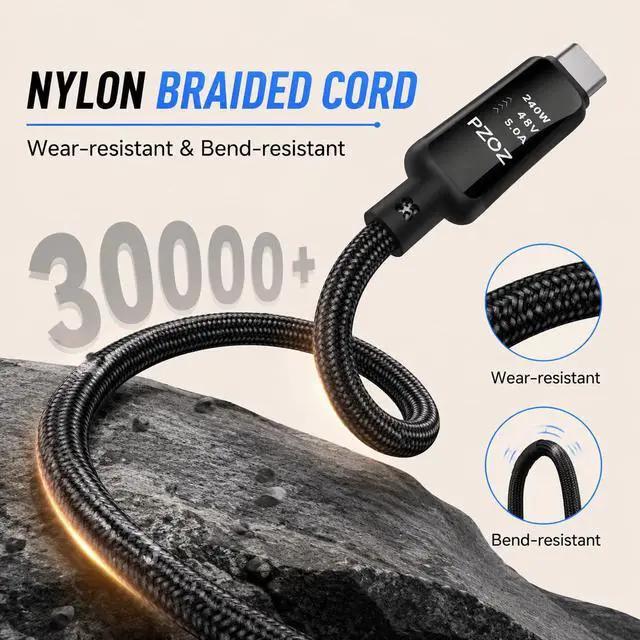Alt view image 4 of 7 - 2-in-1 USB C Apple Watch Charger Cable, 140W Fast Charging Cord | 140W USB-C fast charging cable with Apple Watch charging and LED display, combining two charging needs in one cable.