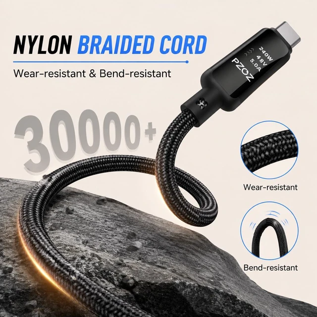 Alt view image 2 of 7 - 2-in-1 USB C Apple Watch Charger Cable, 140W Fast Charging Cord | 140W USB-C fast charging cable with Apple Watch charging and LED display, combining two charging needs in one cable.