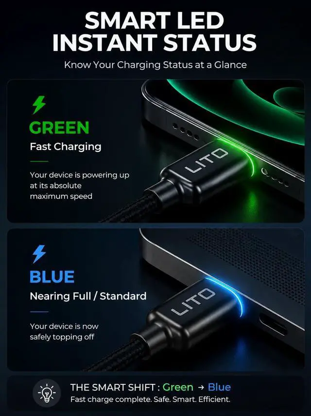 Alt view image 6 of 6 - 240W USB C to USB C Cable with TFT Touch Screen,PD3.1 Fast Charge Cord | TFT Power Meter, Smart LED Indicator, E-Marker 3.0, Premium Braided Nylon, for iPhone 17 16 15, MacBook, Laptop,Tablet,4FT
