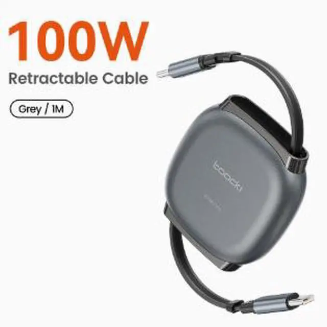 Alt view image 2 of 3 - 1M Retractable USB-C Cable, 100W Fast Charging Cable, USB-C to USB-C Data Cable for MacBook, iPad, Laptop and Phone