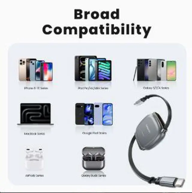 Alt view image 3 of 3 - 1M Retractable USB-C Cable, 100W Fast Charging Cable, USB-C to USB-C Data Cable for MacBook, iPad, Laptop and Phone