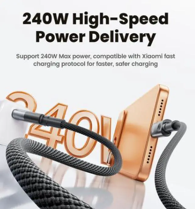Alt view image 2 of 3 - 2M USB-C to USB-C Cable, 240W Fast Charging Cable, 480Mbps Data Transfer Braided Cable for MacBook, iPhone 17 Pro Max, Xiaomi Phone