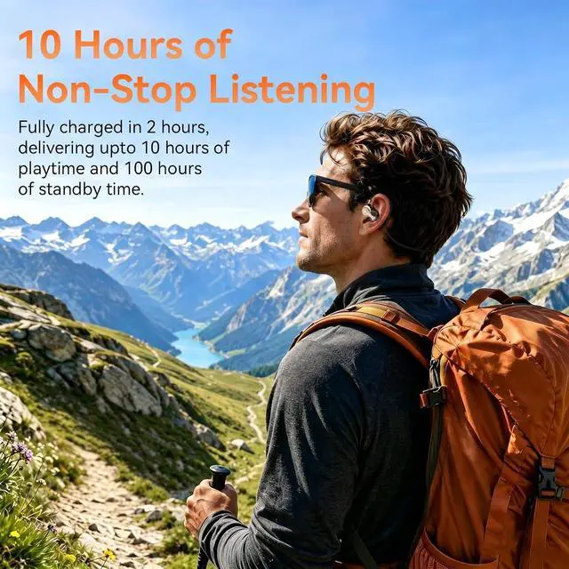 Alt view image 6 of 7 - Open Ear Headphones, Bluetooth 6.0 Air Conduction Sports Earbuds, 19g | Lightweight Wireless Earphones for Running, Cycling & Workouts, IPX7 Waterproof Headset, Built-In Dual-Mic, FreeRun F5, Black