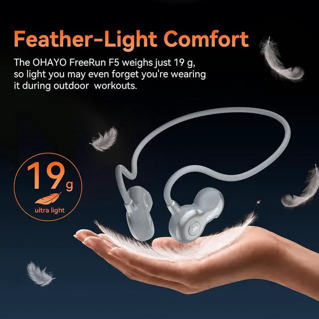 Alt view image 2 of 6 - Open Ear Headphones, Bluetooth 6.0 Air Conduction Sports Earbuds, 19g | Lightweight Wireless Earphones for Running, Cycling & Workouts, IPX7 Waterproof Headset, Built-In Dual-Mic, FreeRun F5, Gray