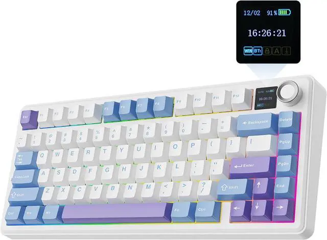Main image of F75 MAX Wireless Mechanical Keyboard with TFT Screen and Knob, Gasket Gaming Keyboard in 75% Layout, Hot Swappable, RGB Backlight, for PC/Mac/Linux (Blue&White&Purple)