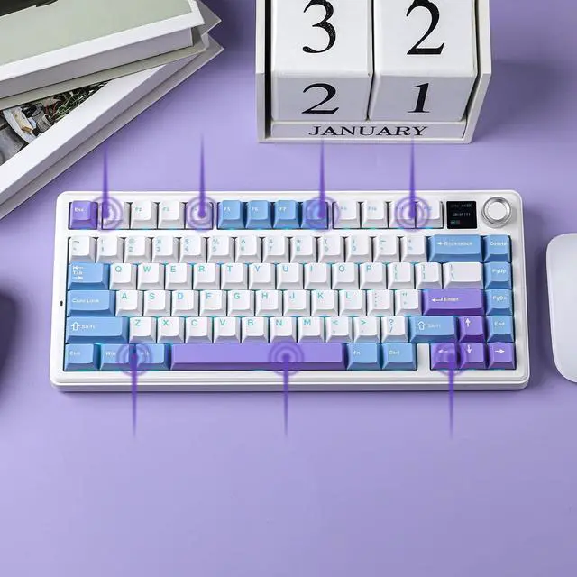 Alt view image 5 of 6 - F75 MAX Wireless Mechanical Keyboard with TFT Screen and Knob, Gasket Gaming Keyboard in 75% Layout, Hot Swappable, RGB Backlight, for PC/Mac/Linux (Blue&White&Purple)