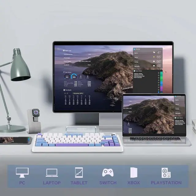 Alt view image 6 of 6 - F75 MAX Wireless Mechanical Keyboard with TFT Screen and Knob, Gasket Gaming Keyboard in 75% Layout, Hot Swappable, RGB Backlight, for PC/Mac/Linux (Blue&White&Purple)