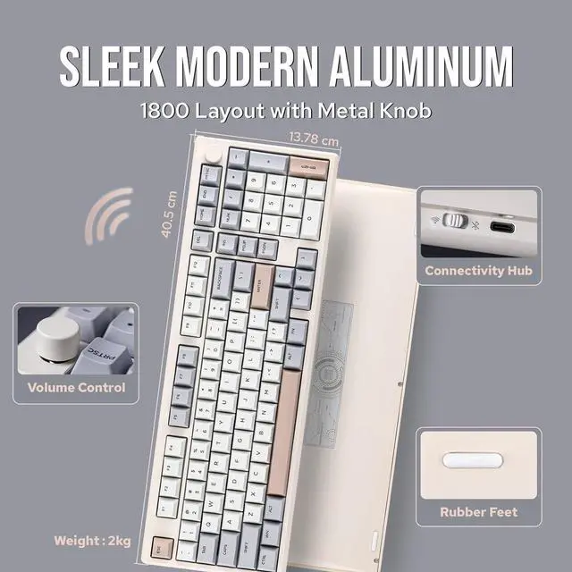 Alt view image 4 of 5 - Galaxy100 QMK/VIA Wireless Gaming Keyboard, Aluminum Shell, BT/2.4Ghz/USB-C, Pre-Lubed Hot-Swappable Linear Switches, NKRO, RGB Backlit (Creamy White, Marble White Switch)