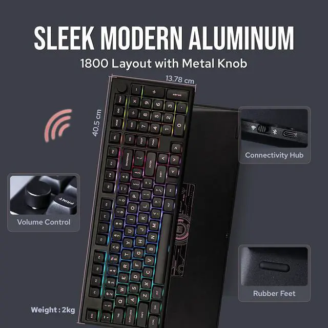 Alt view image 3 of 5 - Galaxy100 QMK/VIA Wireless Gaming Keyboard, Aluminum Shell, BT/2.4Ghz/USB-C, Pre-Lubed Hot-Swappable Linear Switches, NKRO, RGB Backlit (Black, Marble White Switch)