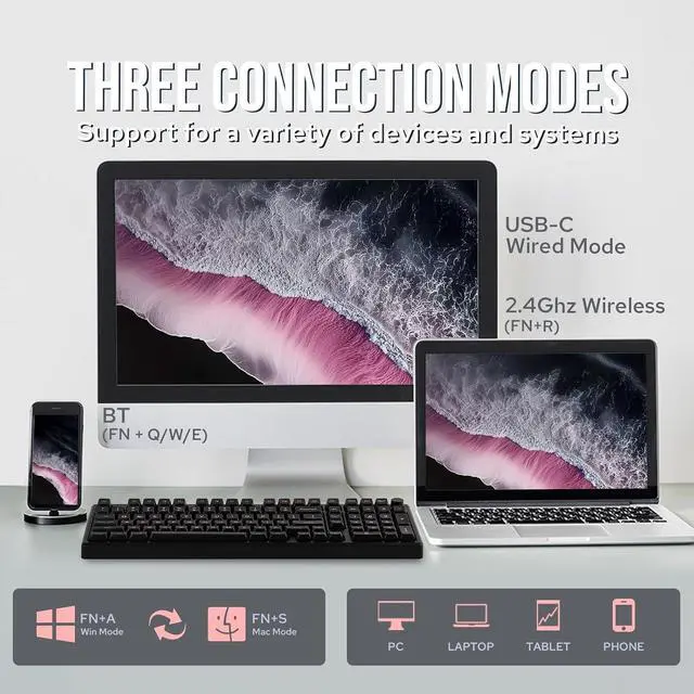 Alt view image 5 of 5 - Galaxy100 QMK/VIA Wireless Gaming Keyboard, Aluminum Shell, BT/2.4Ghz/USB-C, Pre-Lubed Hot-Swappable Linear Switches, NKRO, RGB Backlit (Black, Marble White Switch)