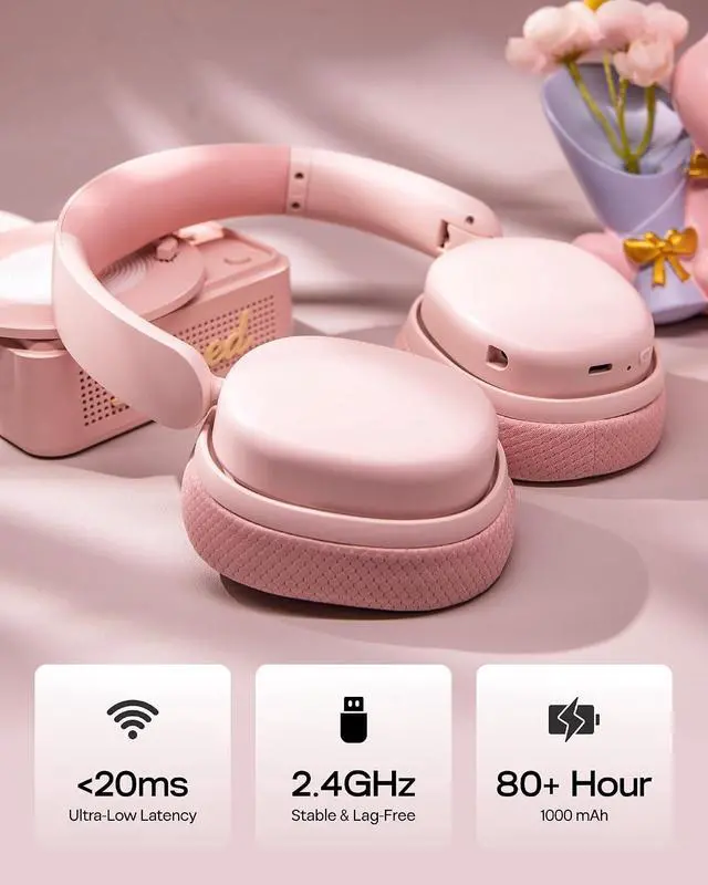 Alt view image 3 of 7 - G7 Pro Wireless Gaming Headset, Dual Mode BT5.3 & 2.4GHz | 7.1 Surround Sound, 80+ Hour Battery, RGB Light, with Noise Canceling Mic for PS5, PS4, Switch, PC (Pink)