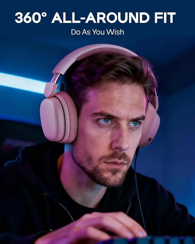 Alt view image 5 of 7 - G7 Pro Wireless Gaming Headset, Dual Mode BT5.3 & 2.4GHz | 7.1 Surround Sound, 80+ Hour Battery, RGB Light, with Noise Canceling Mic for PS5, PS4, Switch, PC (Pink)