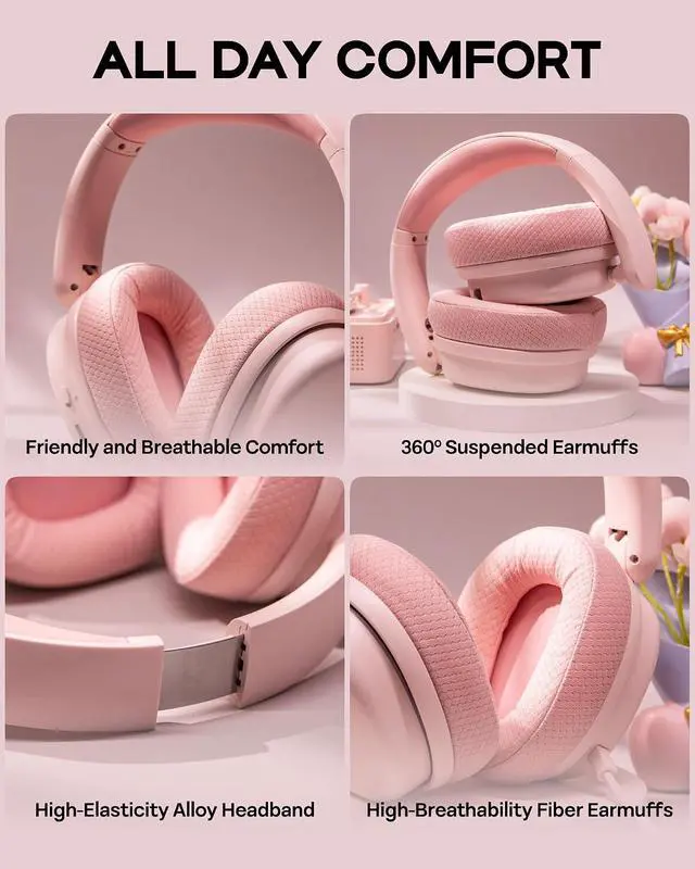 Alt view image 6 of 7 - G7 Pro Wireless Gaming Headset, Dual Mode BT5.3 & 2.4GHz | 7.1 Surround Sound, 80+ Hour Battery, RGB Light, with Noise Canceling Mic for PS5, PS4, Switch, PC (Pink)