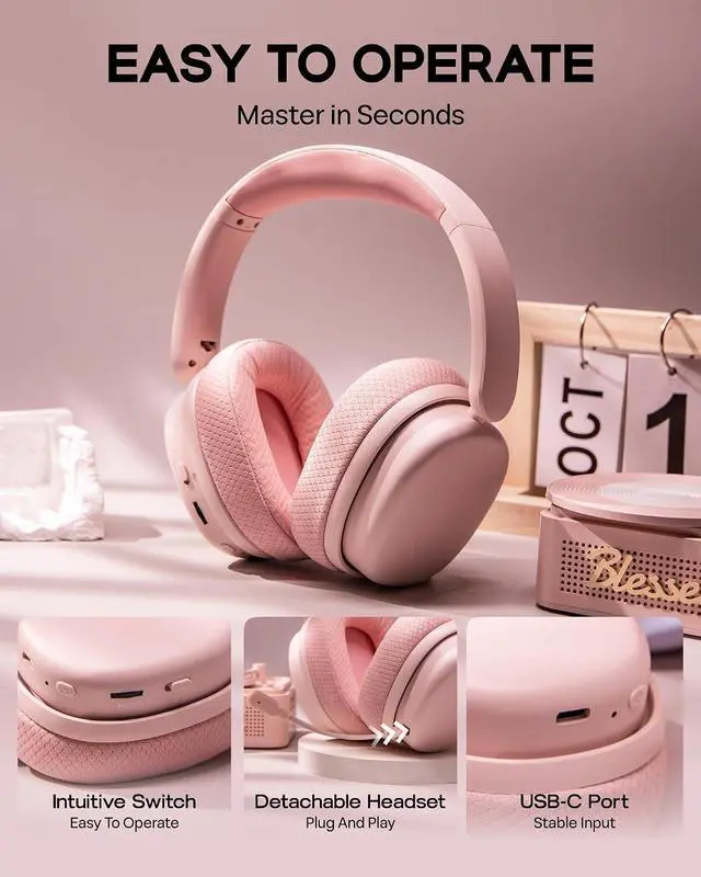 Alt view image 2 of 7 - G7 Pro Wireless Gaming Headset, Dual Mode BT5.3 & 2.4GHz | 7.1 Surround Sound, 80+ Hour Battery, RGB Light, with Noise Canceling Mic for PS5, PS4, Switch, PC (Pink)