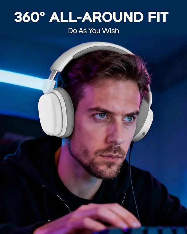 Alt view image 2 of 6 - G7 Pro Wireless Gaming Headset, Dual Mode BT5.3 & 2.4GHz | 7.1 Surround Sound, 80+ Hour Battery, RGB Light, with Noise Canceling Mic for PS5, PS4, Switch, PC (White)