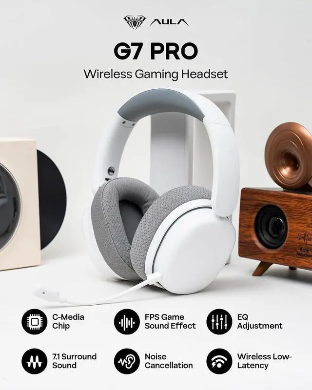 Alt view image 4 of 6 - G7 Pro Wireless Gaming Headset, Dual Mode BT5.3 & 2.4GHz | 7.1 Surround Sound, 80+ Hour Battery, RGB Light, with Noise Canceling Mic for PS5, PS4, Switch, PC (White)