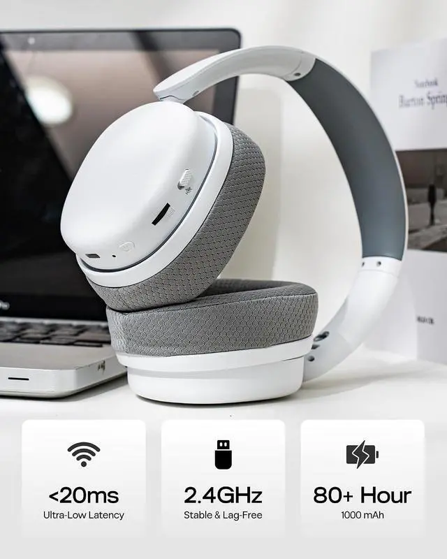 Alt view image 5 of 6 - G7 Pro Wireless Gaming Headset, Dual Mode BT5.3 & 2.4GHz | 7.1 Surround Sound, 80+ Hour Battery, RGB Light, with Noise Canceling Mic for PS5, PS4, Switch, PC (White)