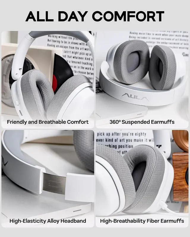 Alt view image 3 of 6 - G7 Pro Wireless Gaming Headset, Dual Mode BT5.3 & 2.4GHz | 7.1 Surround Sound, 80+ Hour Battery, RGB Light, with Noise Canceling Mic for PS5, PS4, Switch, PC (White)