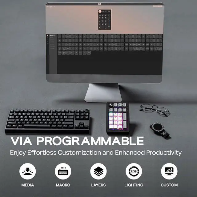 Alt view image 2 of 6 - EK21 VIA Gasket Number Pad w/ 1000mAh Battery, BT 5.0/2.4GHz/Wired | Hot-Swap Numpad with Aluminum Alloy knob, Programmable for Win/Mac/Gaming (Black Silver, Wisteria V2 Switch)