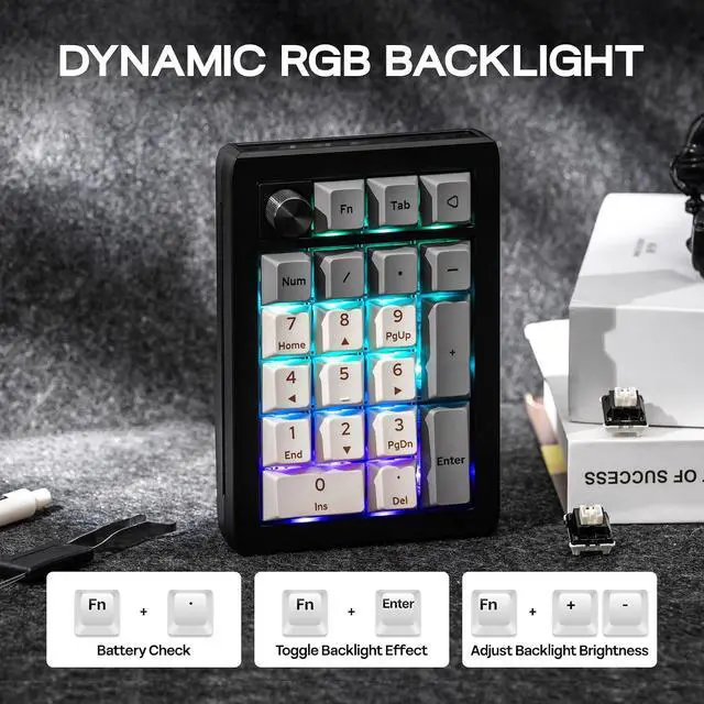 Alt view image 3 of 6 - EK21 VIA Gasket Number Pad w/ 1000mAh Battery, BT 5.0/2.4GHz/Wired | Hot-Swap Numpad with Aluminum Alloy knob, Programmable for Win/Mac/Gaming (Black Silver, Wisteria V2 Switch)