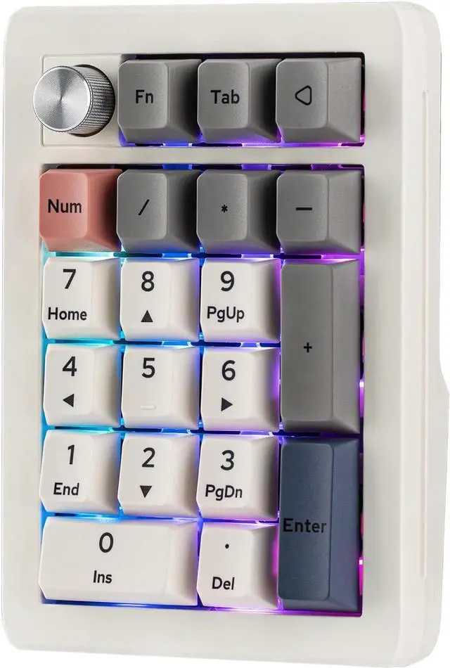 Main image of EK21 VIA Gasket Number Pad w/ 1000mAh Battery, BT 5.0/2.4GHz/Wired | Hot-Swap Numpad with Aluminum Alloy knob, Programmable for Win/Mac/Gaming (Retro White, Wisteria V2 Switch)