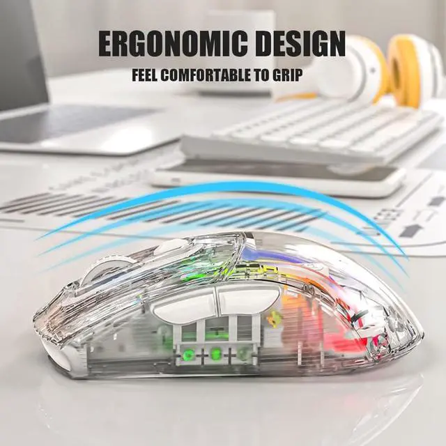 Alt view image 2 of 7 - Bluetooth Wireless Mouse, Transparent RGB Mechanical Dual Mode Gaming Mouse, A Must-Have Cool USB Computer Mouse for Gaming and Esports