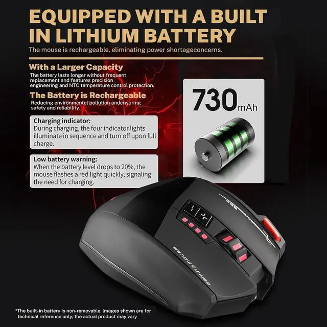 Alt view image 3 of 7 - Wireless Gaming Mouse, RGB Dual Mode Bluetooth Mouse Up 24,000 DPI, 13 Macro Programmable Buttons, Optical Computer Mouse 50Hrs for PC Laptop MOBA FPS, PMW-3311, Comfort Grip (Black)