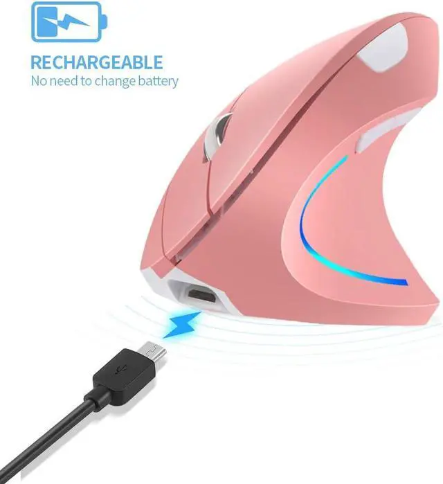 Alt view image 2 of 7 - Vertical Mouse, Right Handed 2.4GHz Wireless Ergonomic Rechargeable Vertical Mouse with 4 Adjustable DPI 800/1200/1600/2400, 6 Buttons,Compatible with PC, Desktop,Mac (Pink)