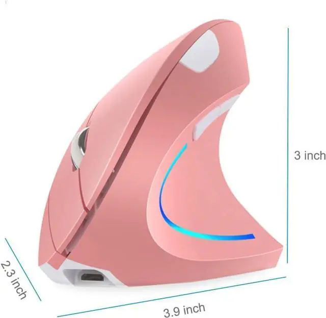 Alt view image 7 of 7 - Vertical Mouse, Right Handed 2.4GHz Wireless Ergonomic Rechargeable Vertical Mouse with 4 Adjustable DPI 800/1200/1600/2400, 6 Buttons,Compatible with PC, Desktop,Mac (Pink)