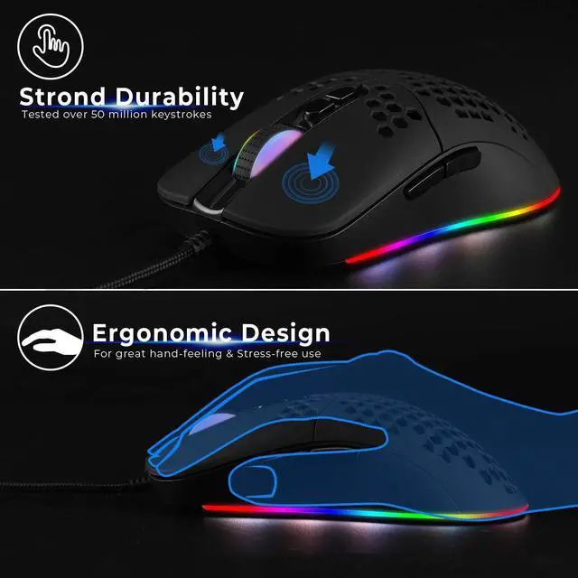 Alt view image 2 of 6 - USB C Mouse,Lightweight Gaming Type C up to 7200 DPI,Wired Mouse for MacBook Pro Chromebook Laptop PC and More USB Type C Devices (Black)