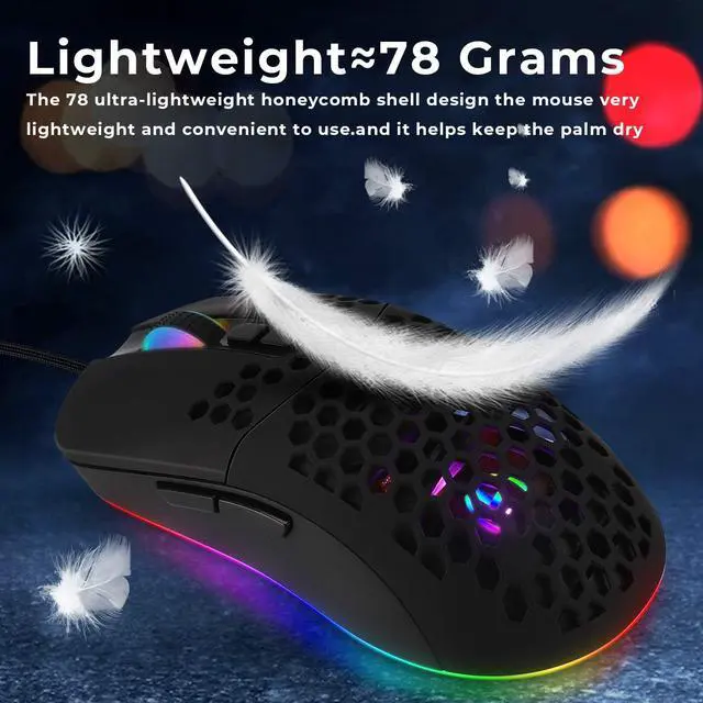 Alt view image 4 of 6 - USB C Mouse,Lightweight Gaming Type C up to 7200 DPI,Wired Mouse for MacBook Pro Chromebook Laptop PC and More USB Type C Devices (Black)