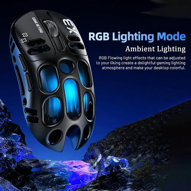 Alt view image 2 of 7 - X3 Wireless Gaming Mouse with 70g Lightweight Hollowed Out Design 12,000 DPI PAW 3311 Sensor, 6 Programmable Buttons, Support Wired/2.4GHz/BT for PC/Mac/Gamer (Black)