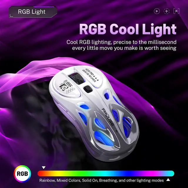 Alt view image 5 of 7 - M235 Wireless Gaming Mouse, 65g Ultra-Lightweight, Hollowed-Out Sports Car Design, 4800 DPI, Tri-Mode (2.4G/BT/Wired), 8 Programmable Buttons, RGB Lighting, 1000Hz Polling Rate (Silver Frost)