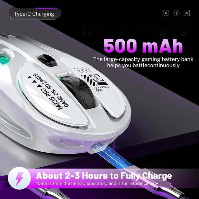 Alt view image 7 of 7 - M235 Wireless Gaming Mouse, 65g Ultra-Lightweight, Hollowed-Out Sports Car Design, 4800 DPI, Tri-Mode (2.4G/BT/Wired), 8 Programmable Buttons, RGB Lighting, 1000Hz Polling Rate (Silver Frost)