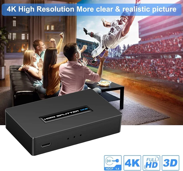 Alt view image 3 of 7 - Wiistar HDMI Splitter 1 in 2 Out 4K 1x2 HDMI Splitter Full HD 1080P