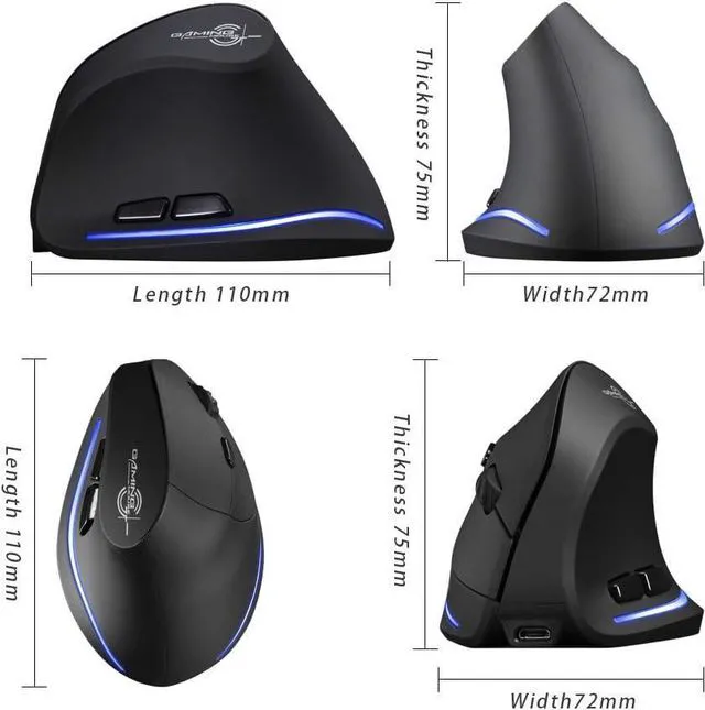 Alt view image 4 of 6 - Optical Wireless Mouse,Rechargeable,2400DPI,Ergonomic Design Reduces Muscle Strain,USB Vertical Ergonomic Mouse,Cordless Portable Mouse for PC,Mac,Laptop